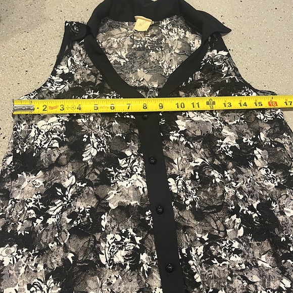 VINTAGE DANESI SHEER SLEEVELESS FLORAL BUTTON DOWN TOP BLACK WHITE SIZE SMALL - Picture 11 of 13